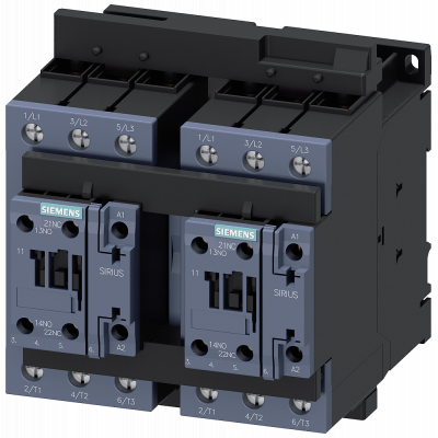 Reversing contactor assembly AC-3, 18.5 kW/400 V, 110 V AC, 2 NO integr.. 3RA23358XB301AG2