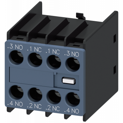 Auxiliary switch 2 NO+2 NC current paths: 1 NO, 1 NC, 1 NO for contactor relays/motor contactors S00/S0. 3RH29111FA22