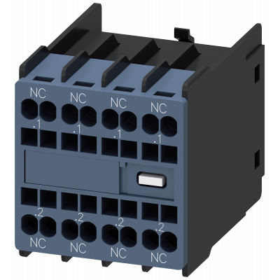 Auxiliary switch 4 NC current paths: 1 NC, 1 NC, 1 NC for contactor relays/motor contactors S00/S0. 3RH29112FA04