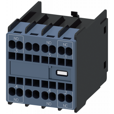 Auxiliary switch, front, 2 NO + 1 NC, current path 1 NO, 1 NO, 1 NC, 1 NC, spring-loaded terminals. 3RH29112NE21