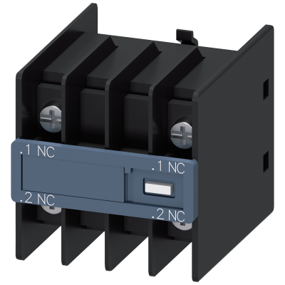 Auxiliary switch, 2 NC, current path 1 NC, 1 NC, for contactor relays and motor contactors. 3RH29114NF02