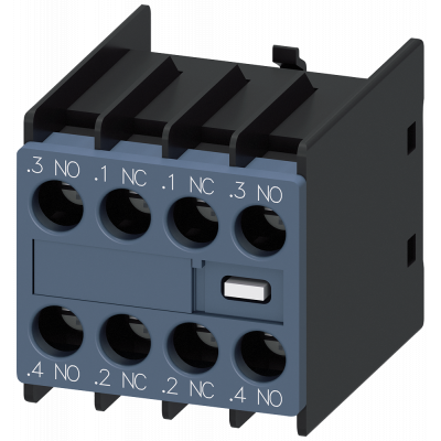 Auxiliary switch, front, 2 NO + 2 NC, current path 1 NO, 1 NC, 1 NC, 1 NO, screw terminal. 3RH29161FA22