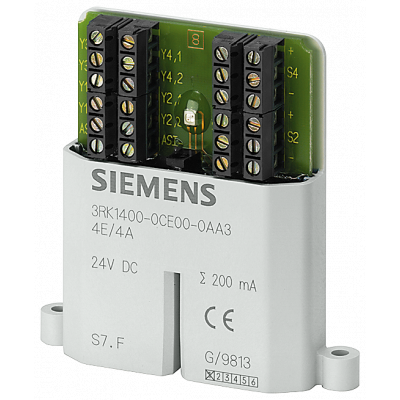 AS-i flat module, 4 I/4 Q, screw terminal, 4x1 input PNP, 4 x output 45 mA, 24 V DC. 3RK14000CE000AA3