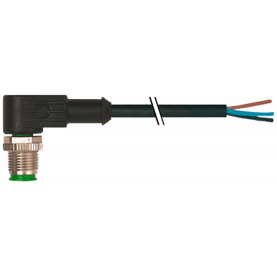 Control cable, 10 m, 1x angular M12 plug, 5x0.34 mm2, A-coded, max. 4 A, black. 3RK19024HC015AA0