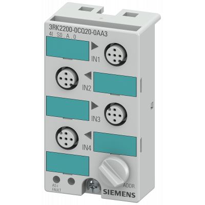 AS-i compact module K45, A/B slave, IP67, digital, 4x1 input, max. 200 mA, PNP. 3RK22000CQ200AA3