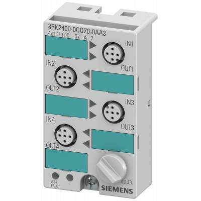 AS-i compact module K45, A/B slave (Spec. 3.0), IP67 digital, 4X (1 DI/1 DQ). 3RK24000GQ200AA3