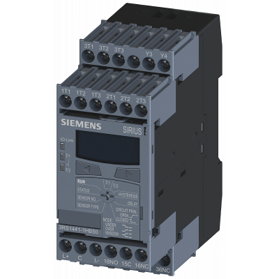 Temperature monitoring relay for IO -Link Pt100/1000, KTY83/84, NTC 1 up to 3 sensors. 3RS14411HB50