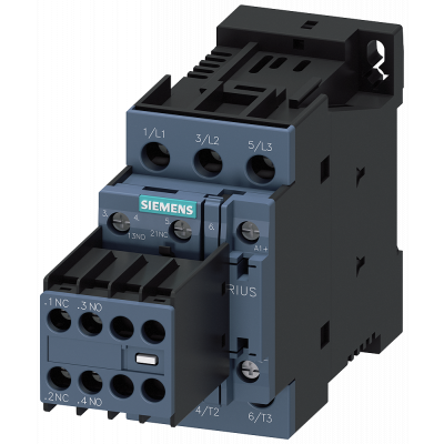 Contactor, AC-3, 9 A/4 kW/400 V, 3-pole, 24 V DC, 2 NO+2 NC, screw terminal. 3RT20231BB44