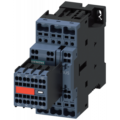 Contactor, AC-3, 9 A/4 kW/400 V, 3-pole, 24 V DC, 2 NO+2 NC, spring-type terminal. 3RT20232BB443MA0