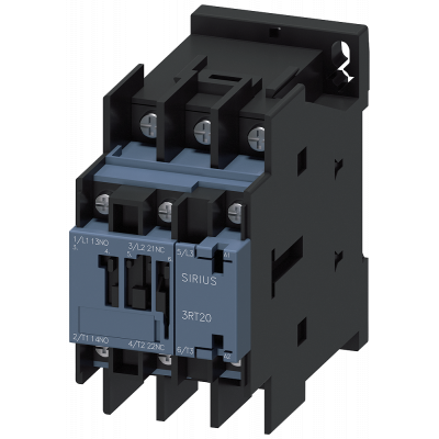 Contactor, AC-3, 9A/4 kW/400 V, 3-pole, 100 V AC/50 Hz, 110 V AC/60 Hz, 1 NO+1 NC, ring cable connection. 3RT20234AG60