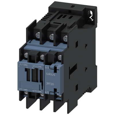 Contactor, AC-3, 9 A/4 kW/400 V, 3-pole, 24 V DC, 1 NO+1 NC, ring cable connection. 3RT20234BB40