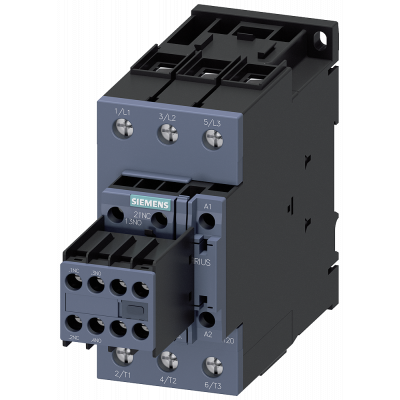 Contactor, AC-3, 40 A/18.5 kW/400 V, 3-pole, 24 V AC/50 Hz, 2 NO+2 NC, screw terminal. 3RT20351AB04