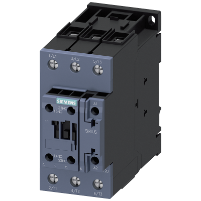 Contactor, AC-3, 40 A/18.5 kW/400 V, 3-pole, 24 V AC/60 Hz, 1 NO+1 NC, screw terminal. 3RT20351AC10