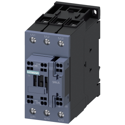 Contactor, AC-3, 40 A/18.5 kW/400 V, 3-pole, 24 V AC/50 Hz, 1 NO+1 NC, screw terminal/spring-type terminal. 3RT20353AB00