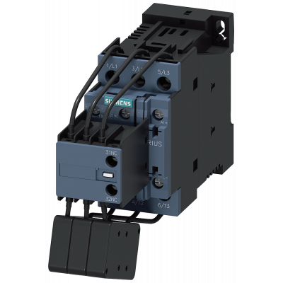 Contactor, AC-6B, 16.7kVAr/400 V, 1 NO + 2 NC, 24 V DC, 3-pole. 3RT26251BB45