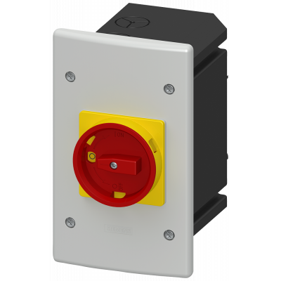 Molded-plastic flush-mounting encl. with EMERGENCY OFF rotary operating mechanism, metr. cable gland. 3RV19232GA00