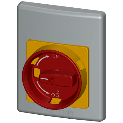 Molded-plastic front pl. IP55, emergency off rotary operating mechanism size S0, S2, S3. 3RV19234E