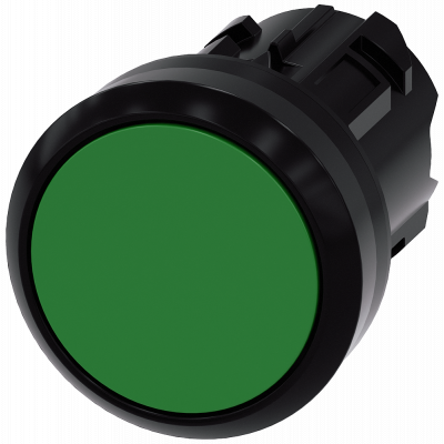 Pushbutton, 22 mm, round, plastic, green, button. 3SU10000AA400AA0