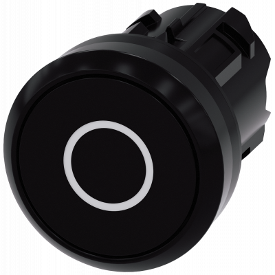 Pushbutton, 22 mm, round, plastic, black, labeling: O, button. 3SU10000AB100AD0