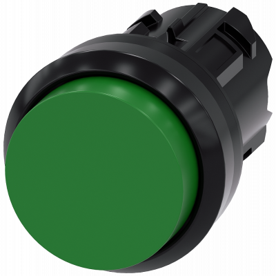 Pushbutton, 22 mm, round, plastic, green, button. 3SU10000BB400AA0