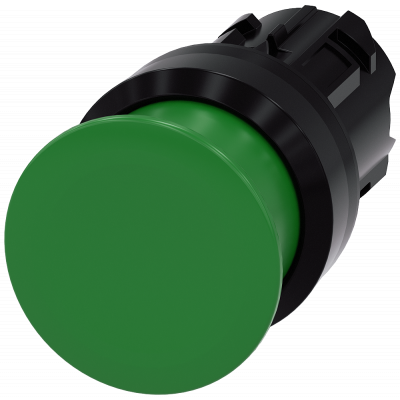 Mushroom pushbutton, 22 mm, round, plastic, green, 30 mm. 3SU10001AD400AA0