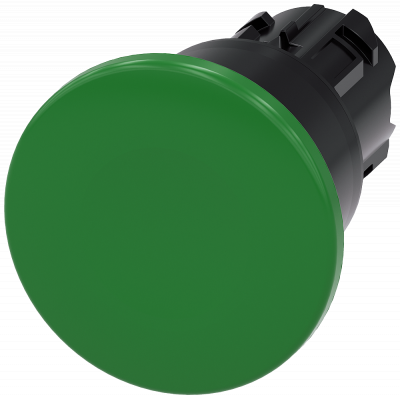 Mushroom pushbutton, 22 mm, round, plastic, green. 3SU10001BA400AA0