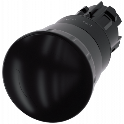 Mushroom pushbutton, 22 mm, round, plastic, black, rotate-to-unlatch mechanism. 3SU10001HB100AA0