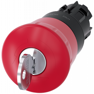 Emergency stop mushroom pushbutton, 22 mm, round, plastic, red, with RONIS lock. 3SU10001HG200AA0