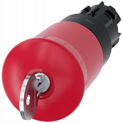 Emergency stop mushroom pushbutton, 22 mm, round, plastic, red, with lock BKS. 3SU10001HK200AA0