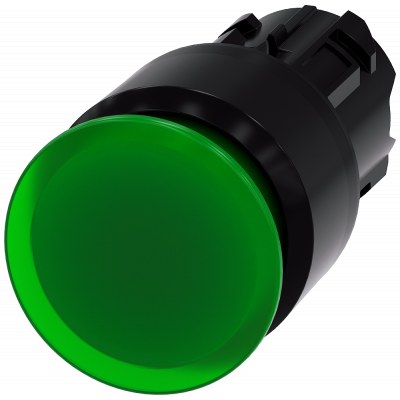 Mushroom pushbutton, illuminated, 22 mm, round, plastic, green, 30 mm. 3SU10011AA400AA0