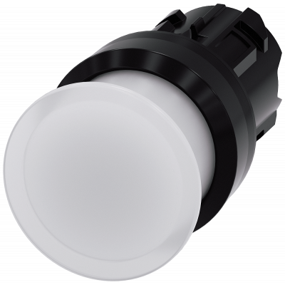 Mushroom pushbutton, illuminated, 22 mm, round, plastic, white, 30 mm. 3SU10011AD600AA0