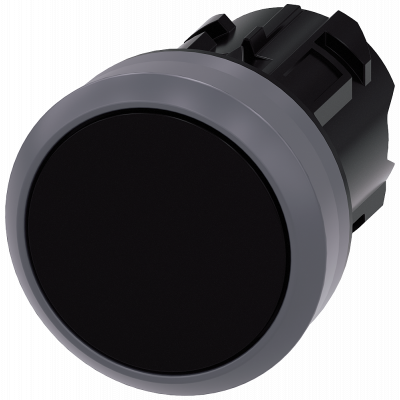 Pushbutton, 22 mm, round, plastic with metal front ring, black. 3SU10300AA100AA0