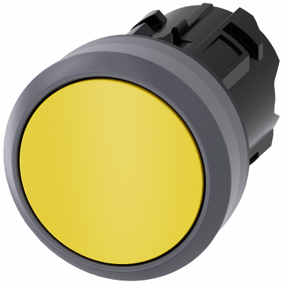 Pushbutton, 22 mm, round, plastic with metal front ring, yellow. 3SU10300AA300AA0