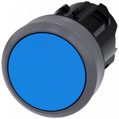 Pushbutton, 22 mm, round, plastic with metal front ring, blue. 3SU10300AA500AA0