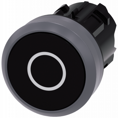 Pushbutton, 22 mm, round, plastic m. metal front ring, black, labeling: O. 3SU10300AB100AD0