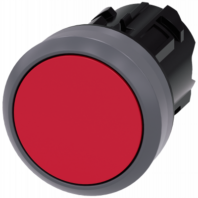 Pushbutton, 22 mm, round, plastic with metal front ring, red. 3SU10300AB200AA0