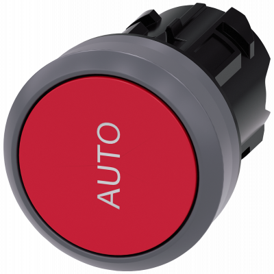 Pushbutton, 22 mm, round, plastic with metal front ring, red, labeling: Auto. 3SU10300AB200AQ0