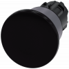 Mushroom pushbutton, 22 mm, round, plastic with metal front ring, black. 3SU10301BA100AA0