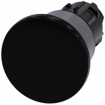 Mushroom pushbutton, 22 mm, round, plastic with metal front ring, black. 3SU10301BA100AA0
