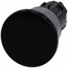 Mushroom pushbutton, 22 mm, round, plastic with metal front ring, black, 40 mm. 3SU10301BD100AA0