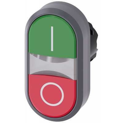 Twin pushbutton, 22 mm, round, plastic with metal front ring, green: I, red: O. 3SU10303AB420AK0