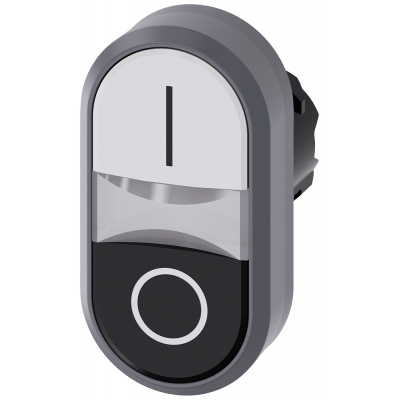 Twin pushbutton, 22 mm, round, plastic with metal front ring, white: I, black: O. 3SU10303AB610AK0