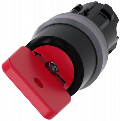 Key-operated switch O.M.R, 22 mm, round, metal front ring, red, key removal O. 3SU10304FF010AA0