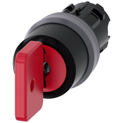 Key-operated switch O.M.R, 22 mm, round, metal front ring, red, key removal O+I. 3SU10304FL510AA0