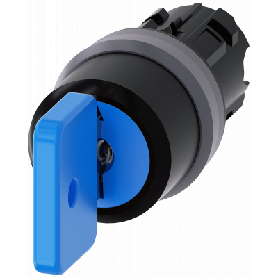Key-operated switch O.M.R, 22 mm, round, metal front ring, blue, key removal O. 3SU10304GL010AA0