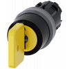 Key-operated switch O.M.R 22 mm round metal front ring yellow key removal I+O+II. 3SU10304JL110AA0