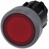 Pushbutton, illuminated, 22 mm, round, metal front ring, red, button. 3SU10310AA200AA0