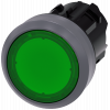 Pushbutton, illuminated, 22 mm, round, metal front ring, green, button. 3SU10310AB400AA0