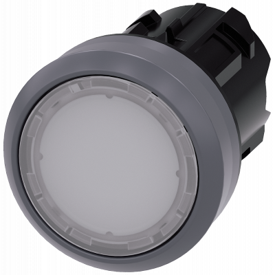 Pushbutton, illuminated, 22 mm, round, metal front ring, white, button. 3SU10310AB600AA0