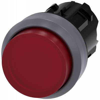 Pushbutton, illuminated, 22 mm, round, metal front ring, red, button. 3SU10310BB200AA0